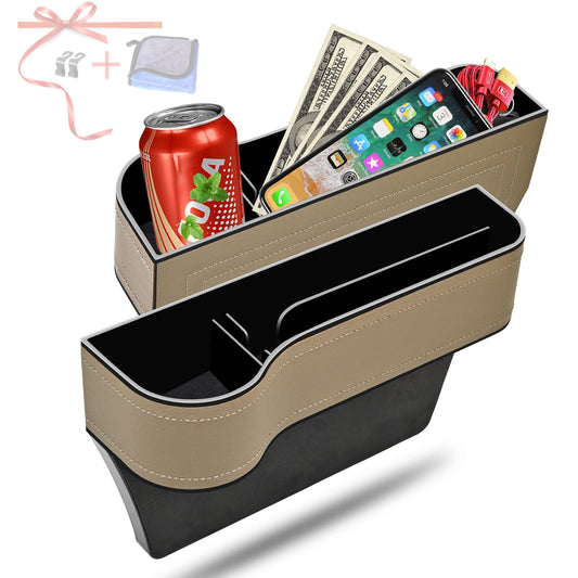 Car Seat Gap Filler Organizer, 2 Pack Multifunctional Auto Console Side Storage Box with Cup Holders 2 Seat Hooks for Drink, Car Organizer Front Seat for Holding Phone, Sunglasses