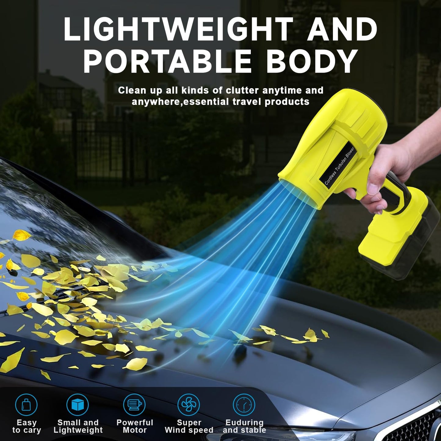 Powerful Leaf Blower 21V 130000RPM, Lightweight Handheld Electric Leaf Blower with 2 Speed Modes for Yard, Garden, Lawn Care, Car Drying, Leaves and Dust (Batteries not Included)