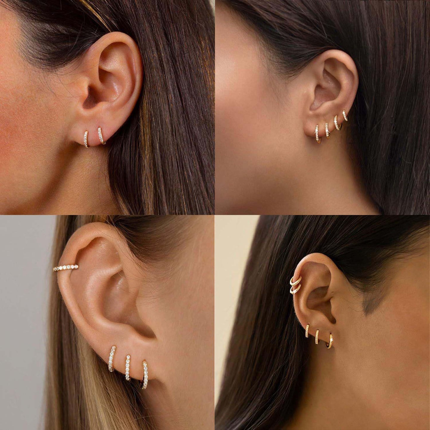 3Pairs Gold Hoop Earrings Set for Women Trendy Chunky Huggie Dainty Earring Jewelry for Women Teens (Gold - Diamond 3 Pairs)