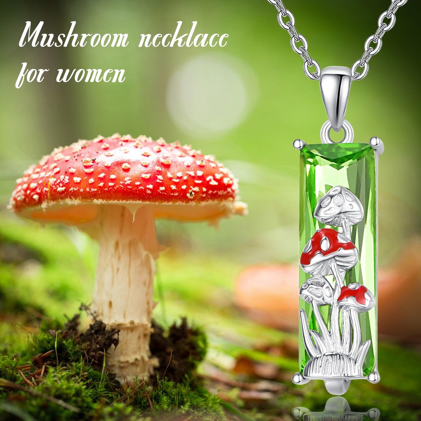 AENEAS Mushroom Necklace for Women 925 Sterling Silver Green Crystal Red Mushroom Pendent Necklace Cute Jewelry Gift for Her Wife Christmas Gift