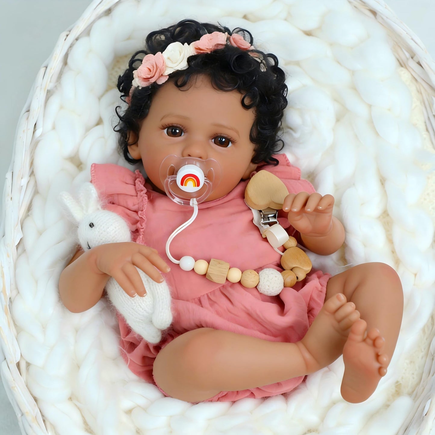 SCOM 18 Inch Reborn Baby Doll Black Girl - Realistic African American Newborn Girl Dolls, Real Lifelike Dolls with Soft Weighted Body, Poseable Real Baby Reborn Gift Toy for 3+ Years Old Kids