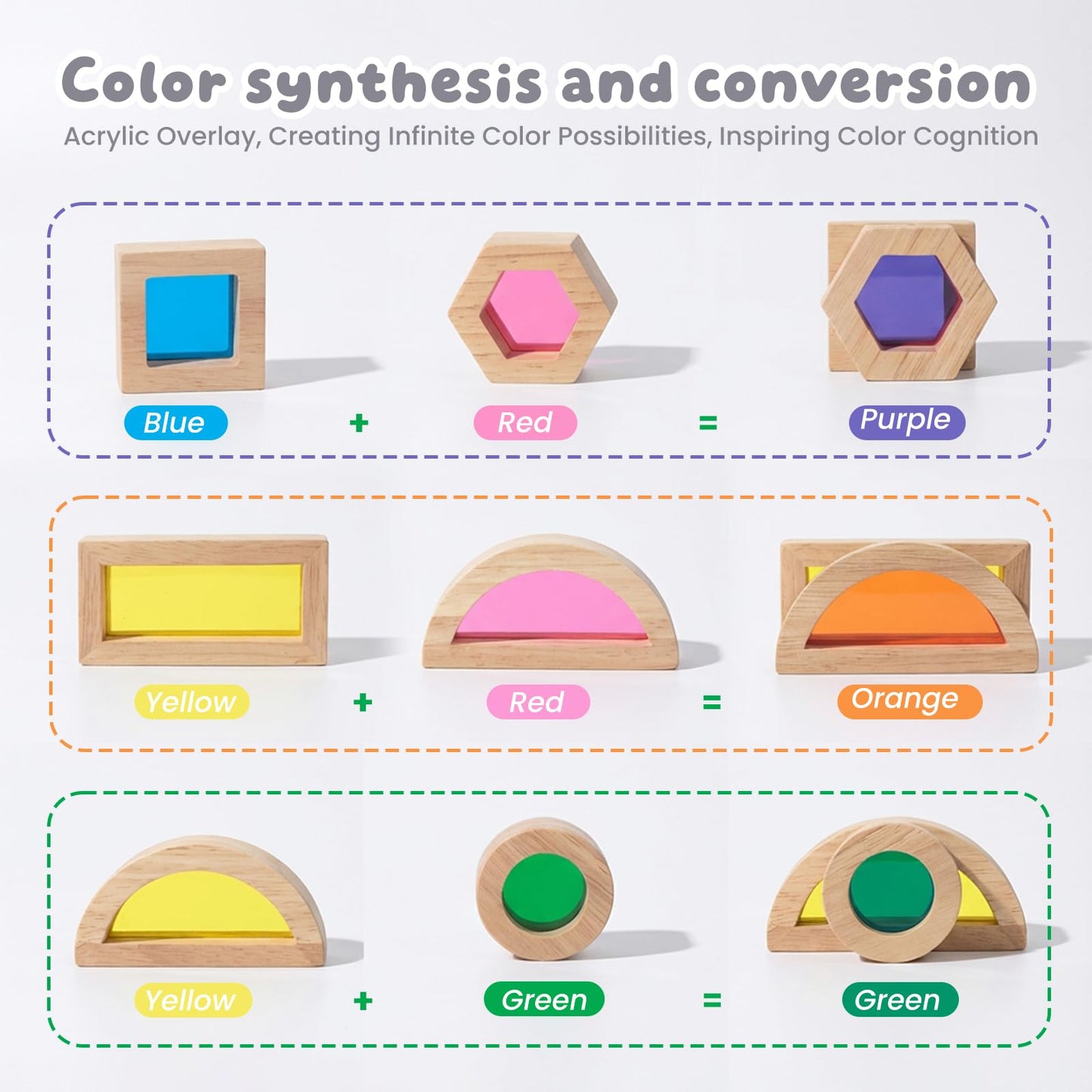 WOODENFUN Wood Building Blocks Set for Kids,Rainbow Stacker Stacking Game Construction Toys Set Preschool Colorful Learning Educational Toys, Geometry Wooden Blocks for Boys Girls