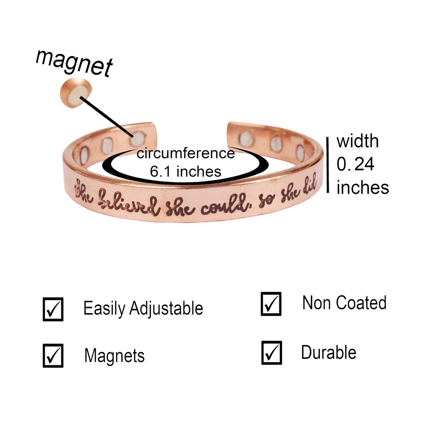 Touchstone Inspirational Copper Engraved Magnetic Bracelets for Women-Personalized Jewelry Gifts for Best Friend/Mom/Daughter/Sister- In a Pretty Gift Box She Believed She Could So She Did.