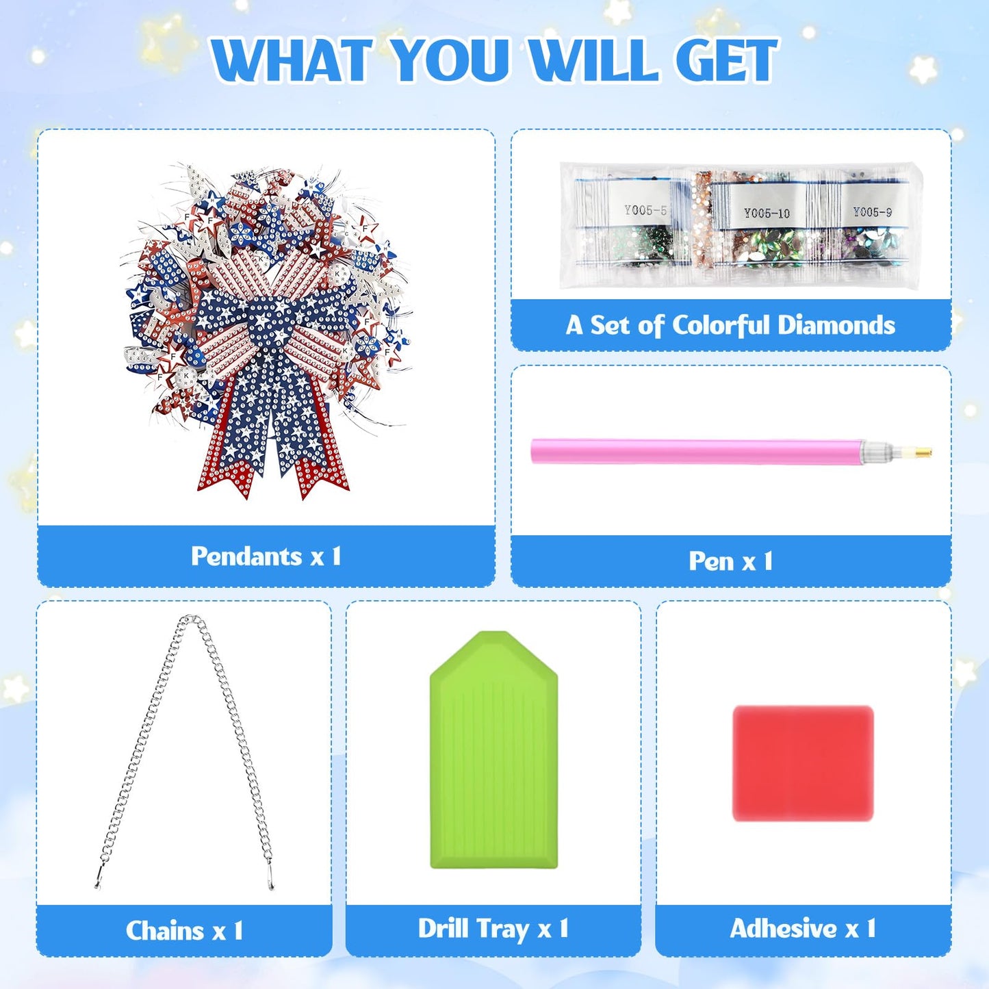 GHHKUD Diamond Art Hanging Patriotic Wreath Bows Kits for Adults, DIY 5D Diamond Art Craft Painting 4th of July Independence Day, Special Shaped Acrylic Pendants for Window Home Garden