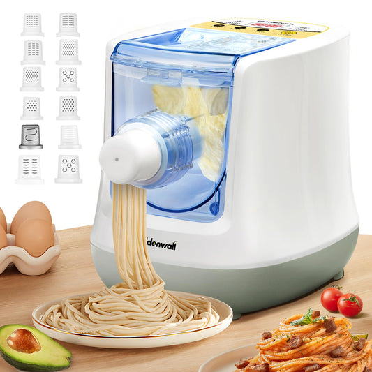 CGOLDENWALL Automatic Pasta Maker Machine Electric, Digital Control with 12 Shape Discs for Homemade Noodles, Spaghetti, Fettucine and Penne, Up to 650g Flour, White, 260w (110V, US Plug)