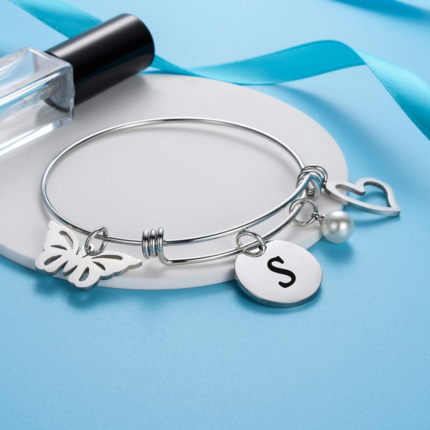 malyunin Initial Bracelet Charm Bracelets Heart Butterfly 26 Letters Alphabet Bracelet for Women Letter Bracelet Personalized Jewelry (S)