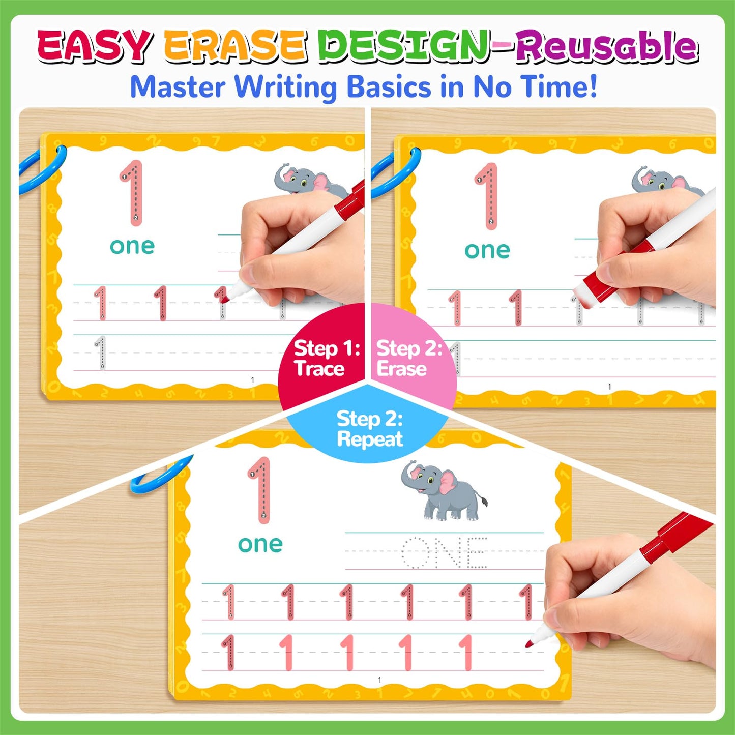 Tracing Books for Kids Ages 3-5, Preschool Learning Activity Book, Prek Workbook Learn to Write, Dry Erase Handwriting Writing Practice, Numbers Tracing Workbook-Kindergarten Learning Busy Book