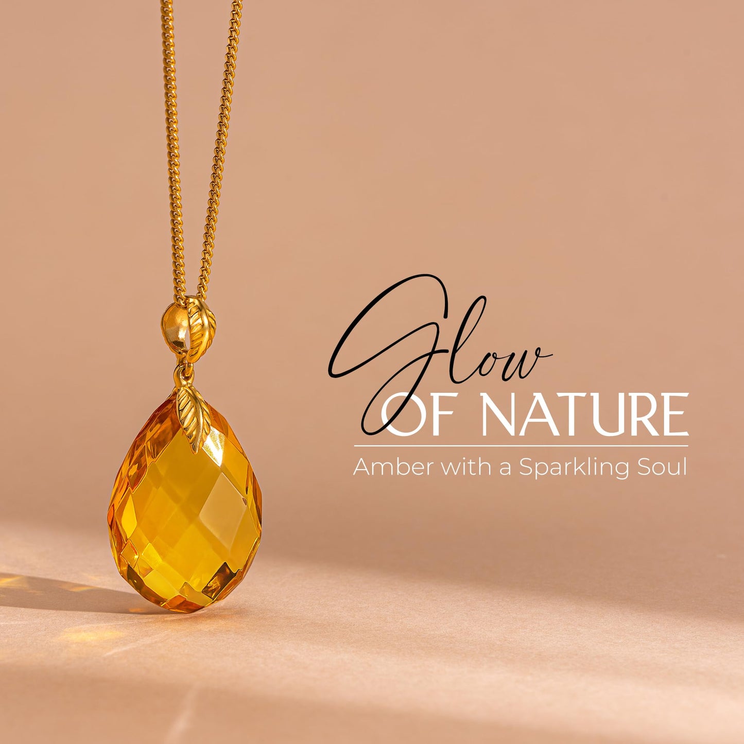 Amber by Mazukna Natural Baltic Amber Pendant for Women, Cognac Drop Necklace with Gold-Plated Sterling Silver Chain, Lightweight 18-inch Jewelry Gift for Everyday Elegance (Amber)