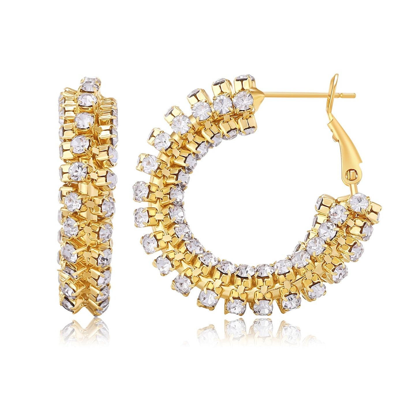 SayovatBek 14K Gold Plated 25–35mm Lightweight Hoop Earrings for Women, Cubic Zirconia, 925 Sterling Silver Post, Hypoallergenic Jewelry