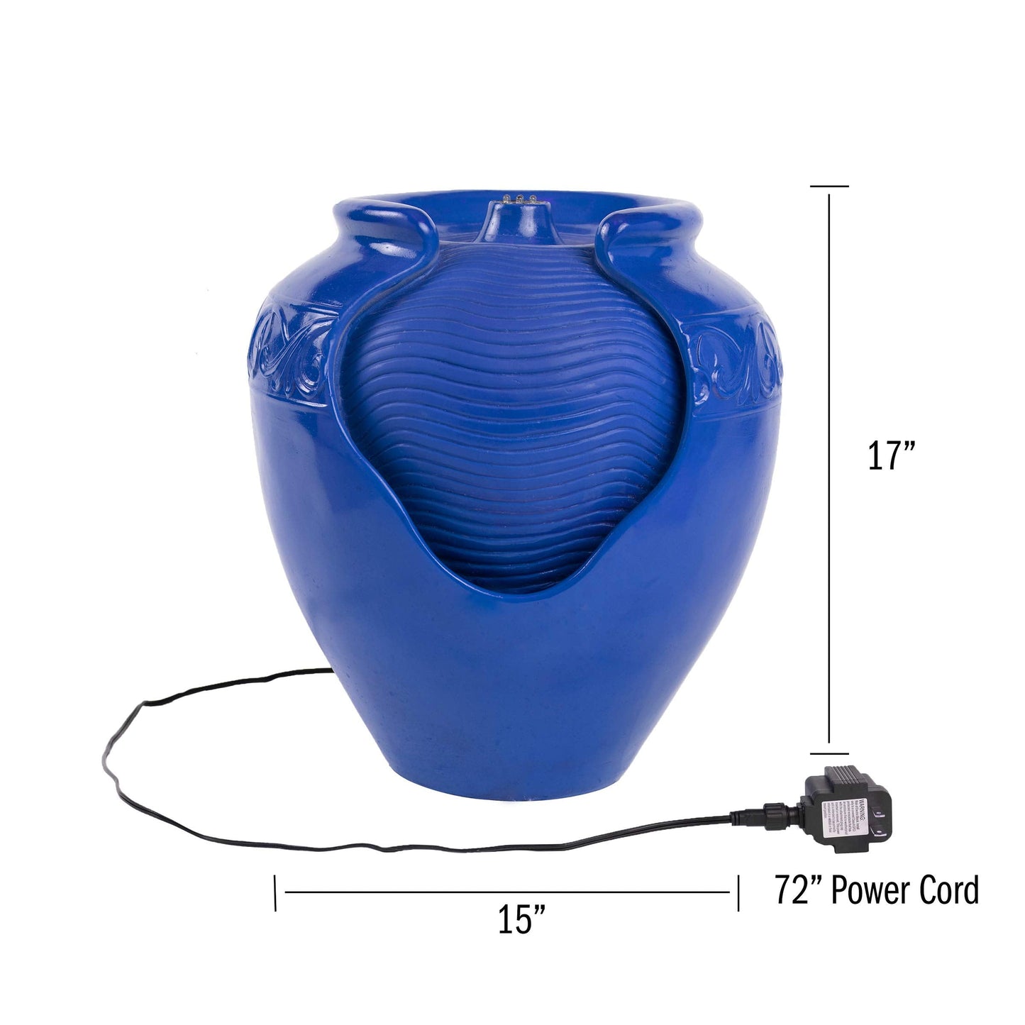 Jar Water Fountain – Indoor or Outdoor Ceramic-Look Glazed Pot Resin Water Feature with Electric Pump and LED Lights by Pure Garden (Cobalt Blue)