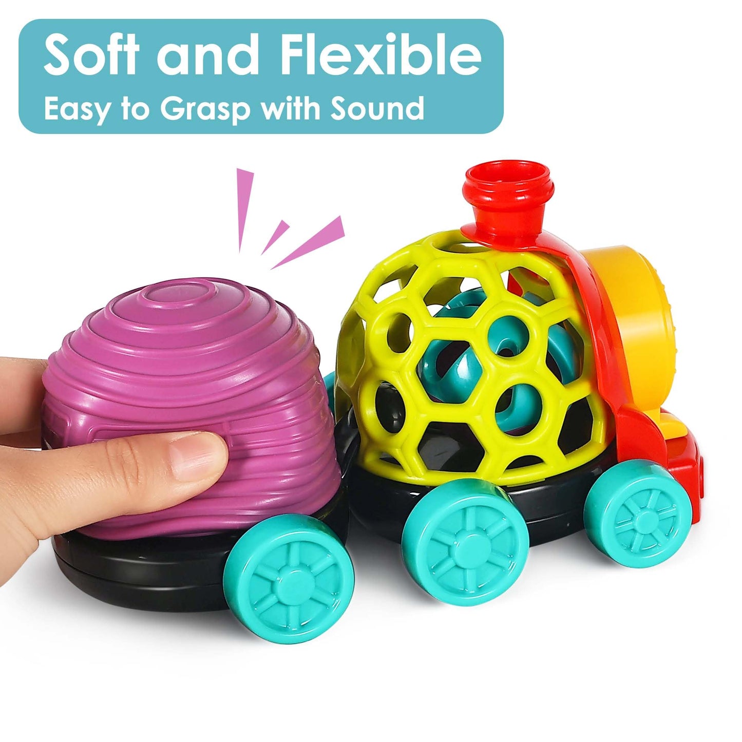 iPlay, iLearn Baby Toy Train, Infant Soft Cars for 6-12 Month Boy, Musical Push N Go Truck, Toddler Sensory Ball Rattle, Development Grasp Babies Birthday Gift 7 8 9 10 11 18 Month 1 2 Year Old Girl