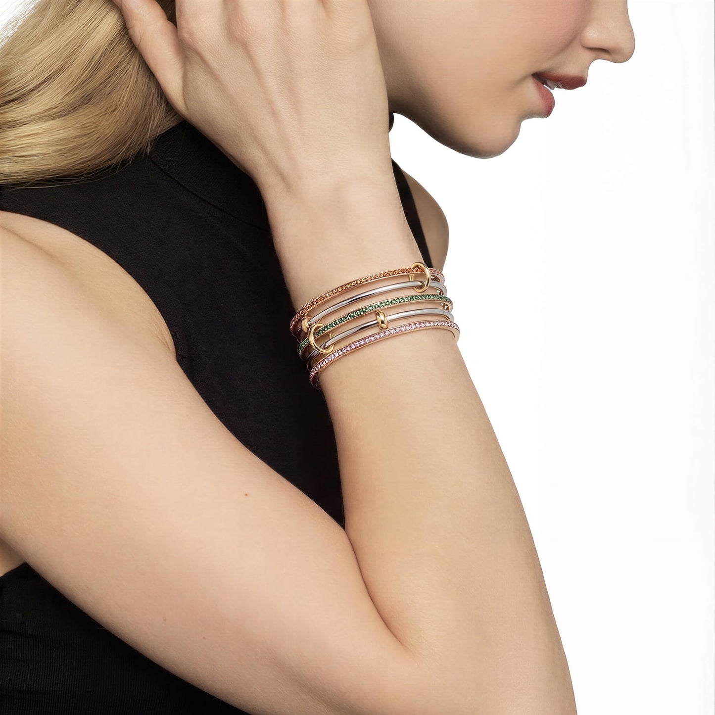 MIUSISHIYU 5-pack Gold Bracelets for Women Stacking Bangle - 18K Mixed Metal Tri-Color Rolling Interlocking Bands, Cubic Zirconia Fidget Anxiety Jewelry,Perfect Gifts for Mom Wife Grandma