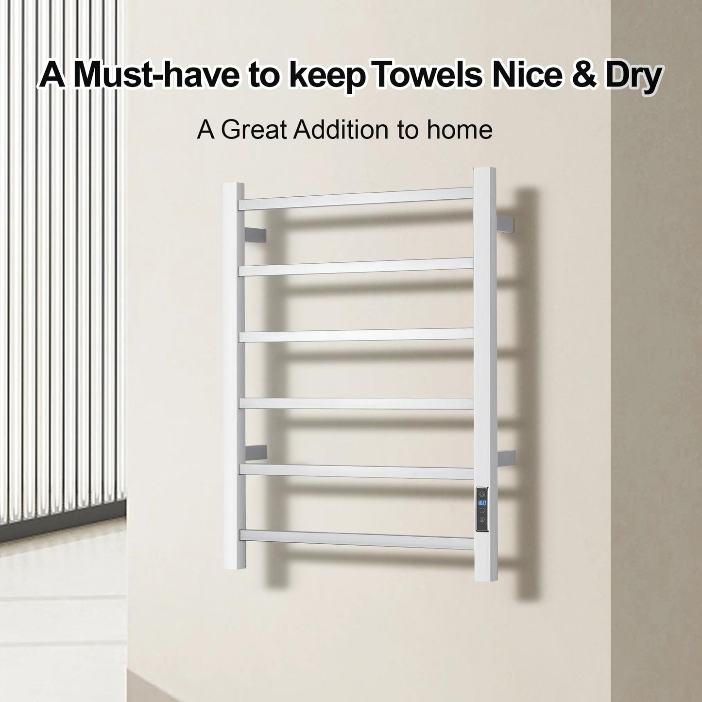 SHARNDY Electric Towel Warmer with Built-in Timer - Wall Mounted Heated Towel Rack Bathroom, Plug-in Design & Brushed Stainless Steel
