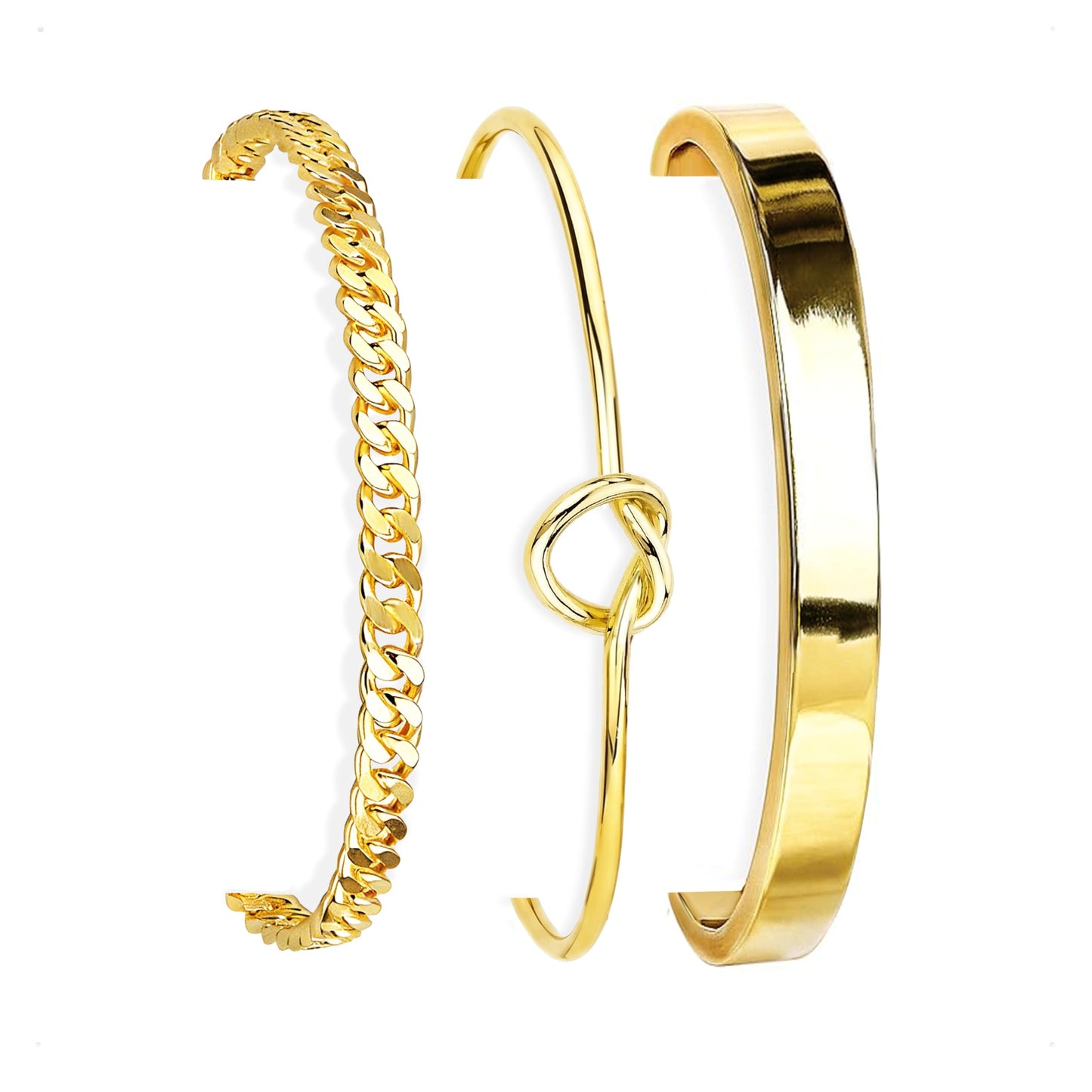 HERIER Gold Bangle Bracelets Stack for Women Trendy 14K Gold Plated Cuban Chain Bracelets Set Jewelry for Women Non Tarnish