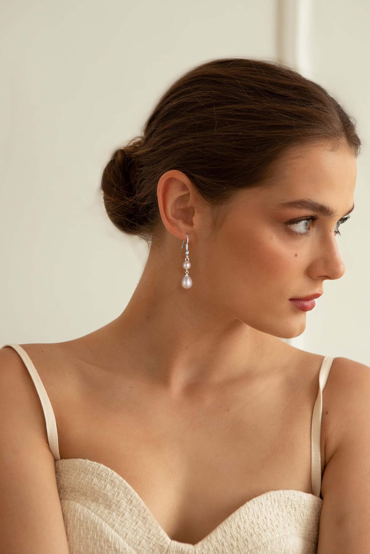 Freekiss Silver Pearl Earrings for Women: Trendy Silver Earrings 925 Sterling Silver Dangle Double Pearl Drop Earrings Simple Wedding Earrings Non Tarnish Jewelry for Women