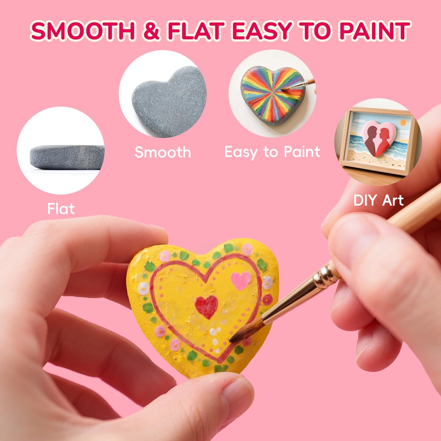 Simetufy 15 Pcs Heart-Shaped Rocks for Painting, 2in Valentine's Day Heart Stones, Natural River Rocks to Paint, Flat Painting Rocks, Smooth Rocks for Crafts, Stones for Girls DIY, Kindness Rocks