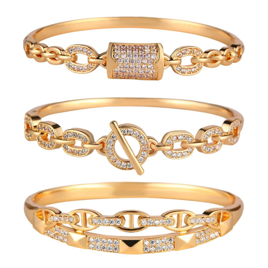 3 Pack 18K Gold Plated Bangles Bracelet Set for Women, Dainty Vintage Trendy Fashion Jewelry, Ideal Gift for Birthday Christmas Valentine's Day Mother's Day for Girlfriend Wife Mom Sister