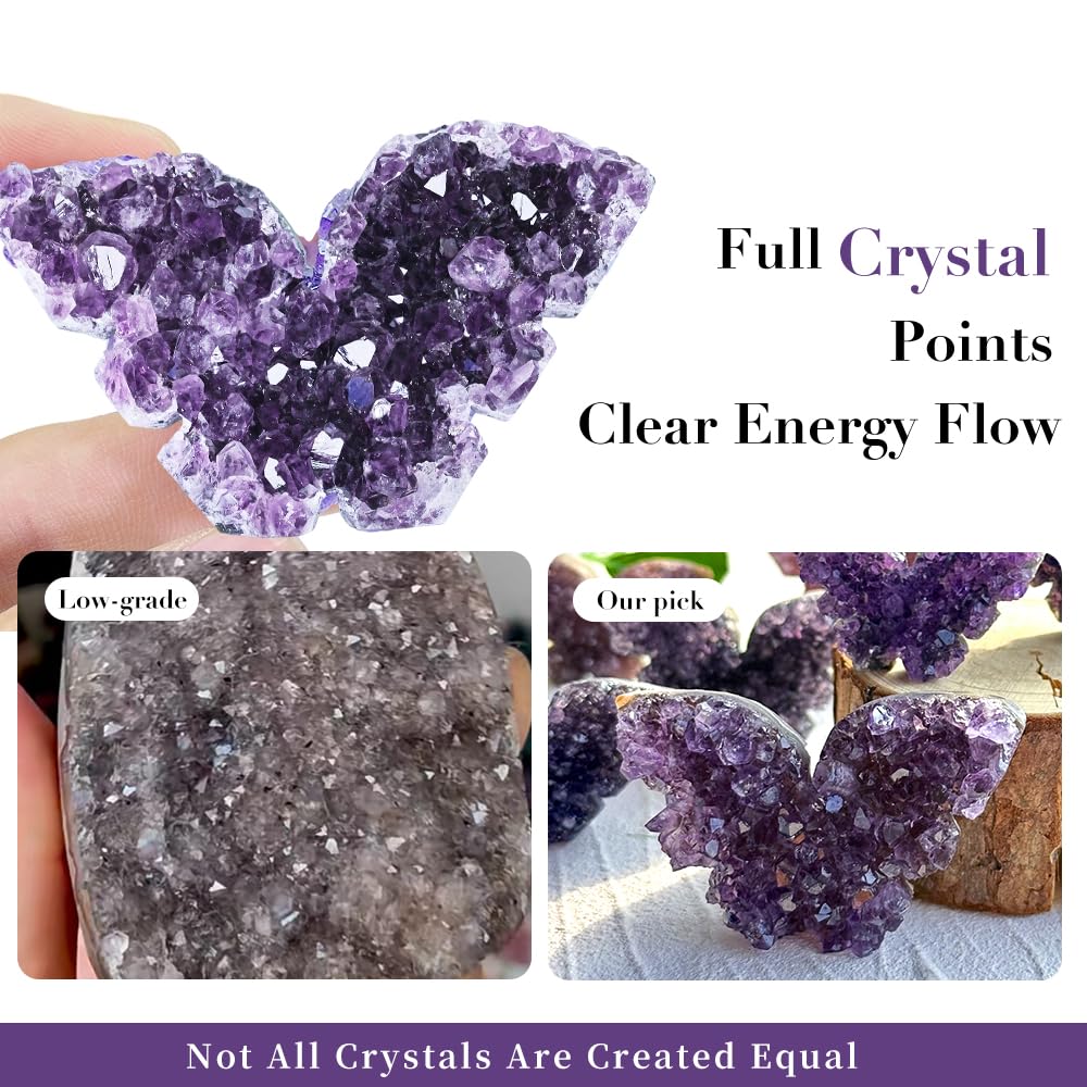 BAOHEN A Symbol of Healing – Amethyst Crystal Butterfly Healing Crystals Gifts for Women, Spiritual Decor, Crystals Healing Stones for Meditation and Transformation, Large 2"x2.1"