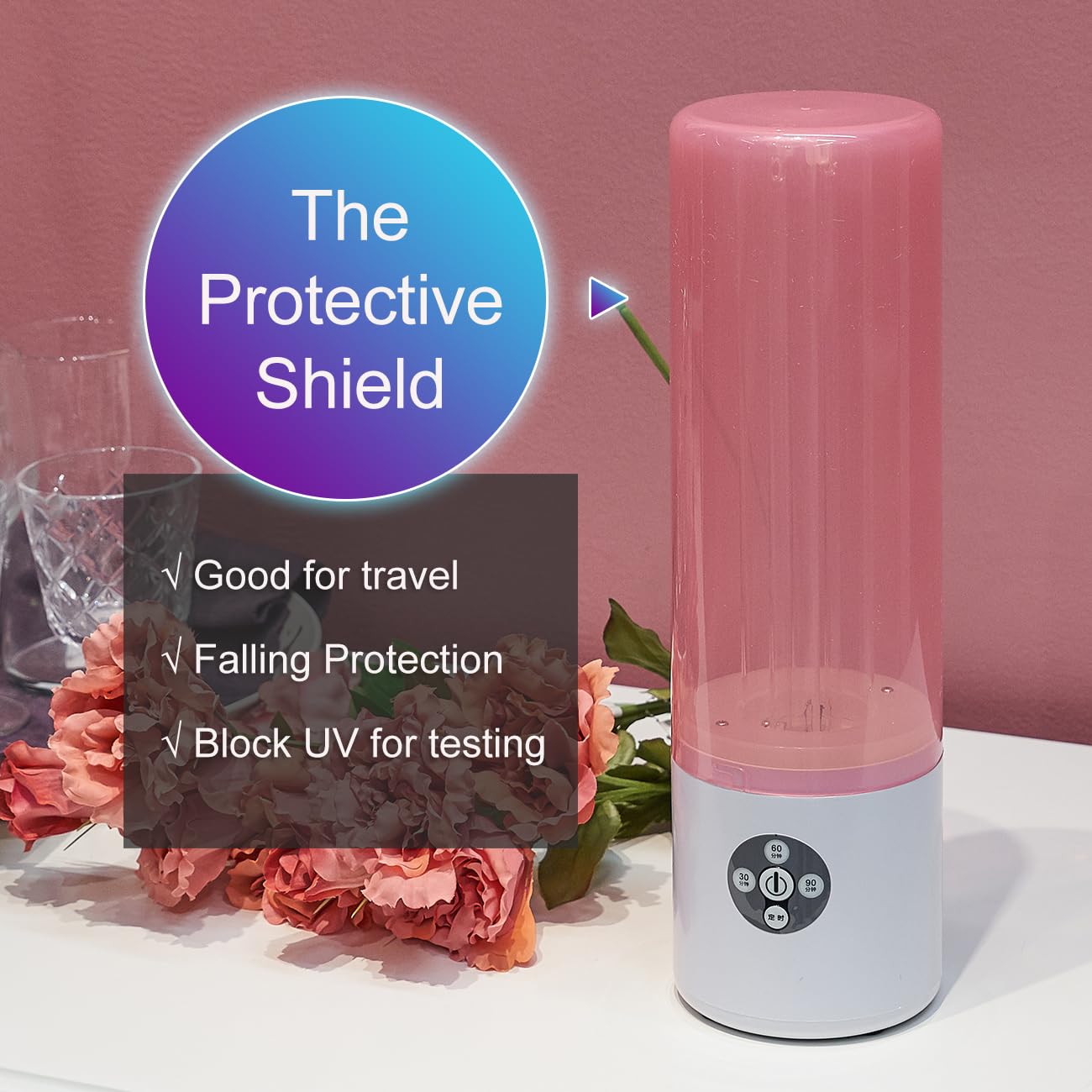 Cotton Knight, UV Light Sanitizer, 55w 254nm UVC Lamp for Room Surface Disinfection up to 750 sqft, Home/School/Hotel/Travel, Kills Bacteria/Molds/Dust Mites, 1Y warranty (Pink With Ozone)