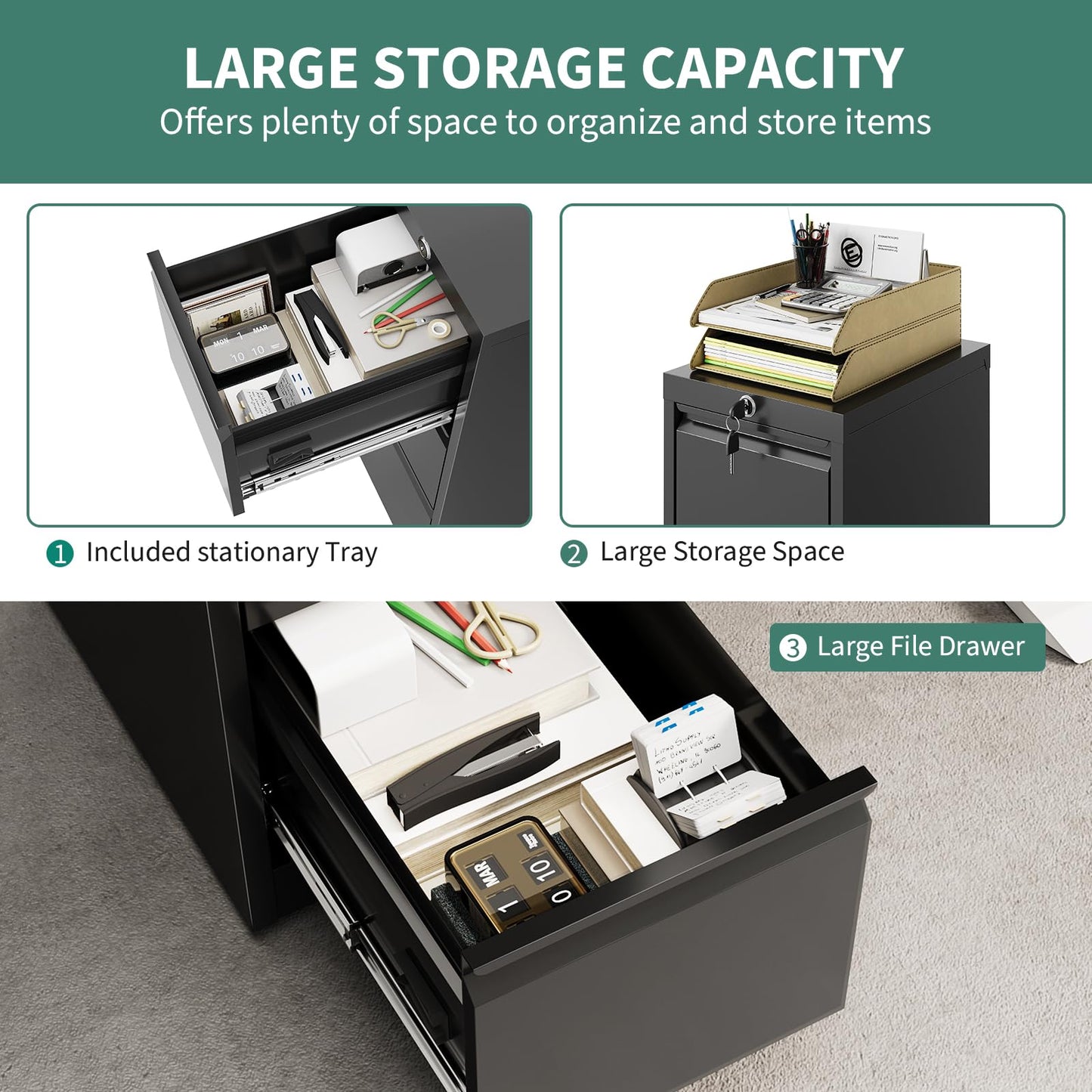 BouPower 4 Drawer File Cabinet with Lock, Metal Filing Cabinets, Vertical Small Filing Cabinet Steel Lockable Storage Cabinets for Home Office, Legal/Letter Size File