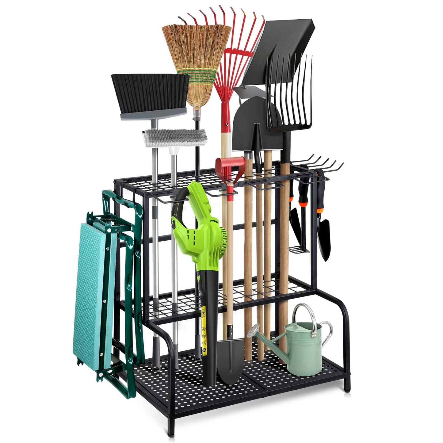 NovaNoka Garden Tool Organizer, Large Yard Tool Tower Rack for Garage Organization and Storage, Gardening Tool Stand for Shed or Outdoor, Metal Garden Tool Holder Up to 78 Tools, Shovel, Rake, Black