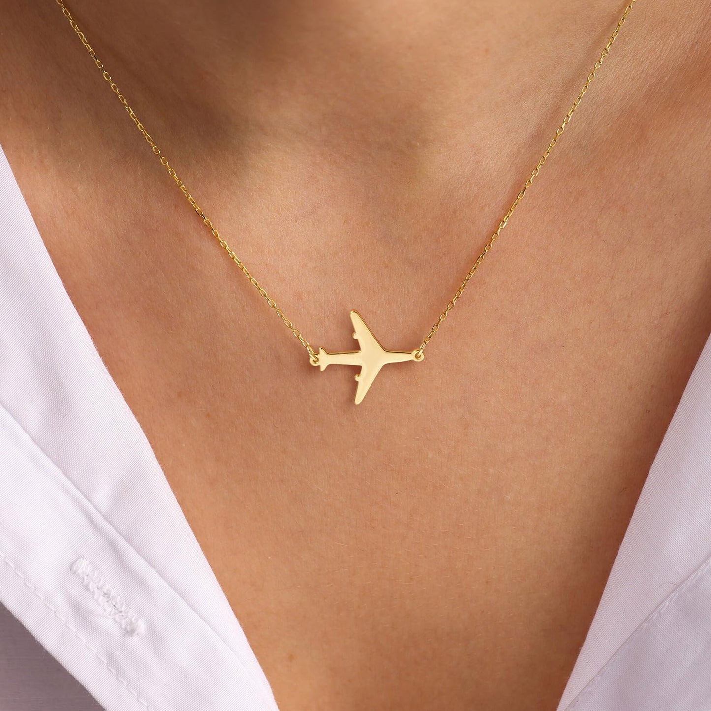 GUOKE Gold Airplane Necklace - Dainty Gold Necklace 14K Gold Plated Necklace Plane Necklace Gold Necklaces Jewelry