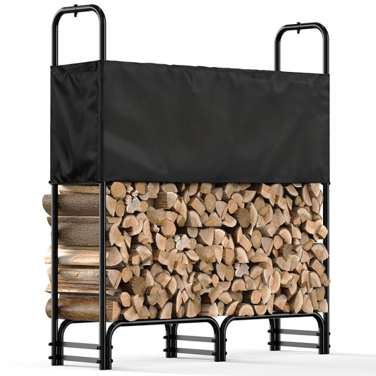 VICEARTH 4ft Firewood Rack Outdoor with Cover，Heavy Duty Wood Storage Rack with Waterproof Adjustable Cover for Fireplace, Patio, Deck, Indoor/Outdoor Log Holder for 1/4 Cord of Firewood, Black