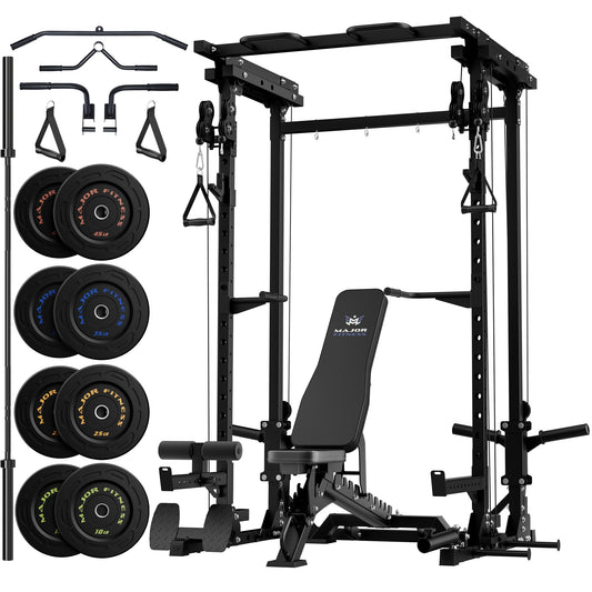 MAJOR FITNESS Drone3 Power Rack, 2500lbs Multi-Function Home Gym Squat Rack with Dual Pulley System, Pull-Up Bar & J-Hooks, Heavy-Duty Steel Frame for Maximum Stability & Strength Training