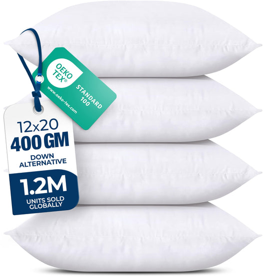 Utopia Bedding Throw Pillows (Set of 4, White) – 12 x 20 Inches Down Alternative Pillows for Bed, Sofa, and Couch - Fluffy Decorative Stuffer Pillow for Indoors & Outdoors