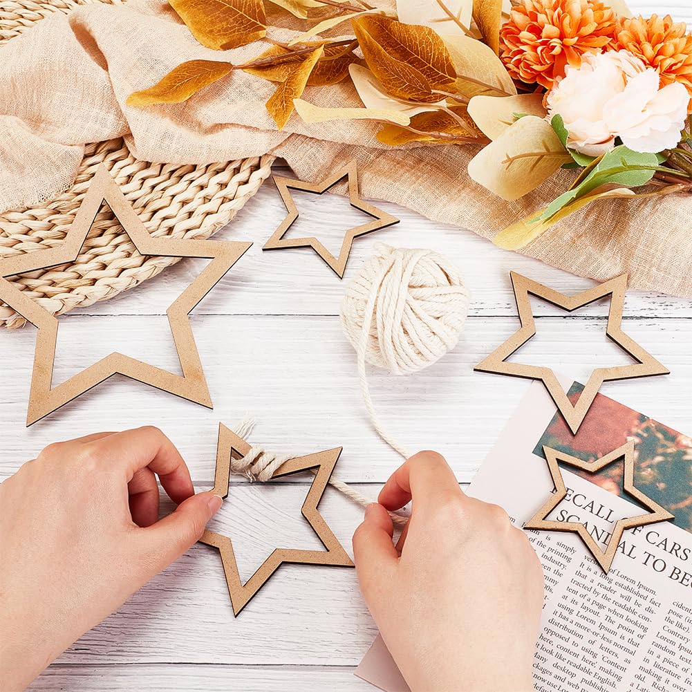 OLYCRAFT 18pcs 3 Size Star Shaped Dream Catcher Frame Wooden Rings Wood Star Hoops Wooden Hoop Rings Circle Nature Wood Hoop Craft Rings for Floral Wreath Wall Hangings DIY Craft Supplies Home Decor