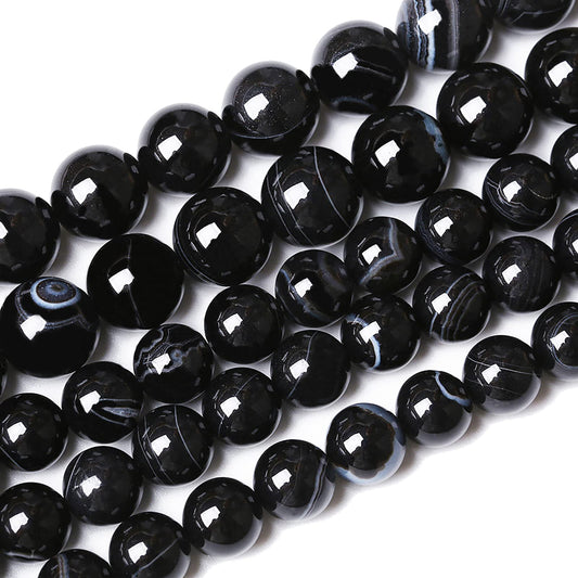 45PCS 8mm Natural Black Striped Agate Beads Gemstone Round Loose Beads for Jewelry Making DIY Bracelet Necklace 15" Inch
