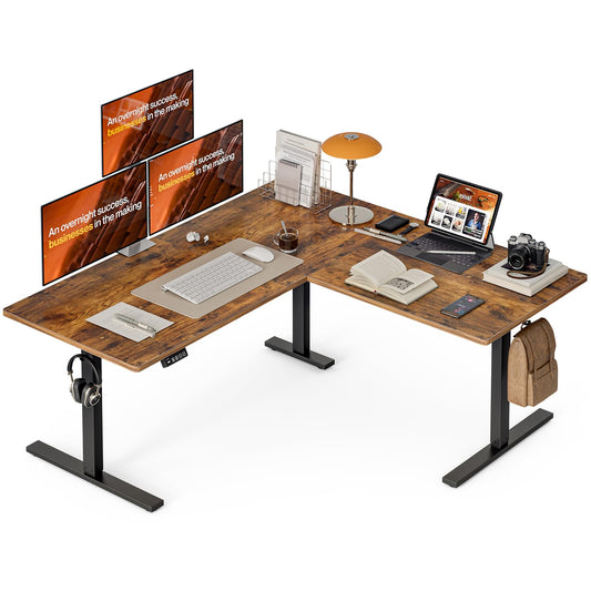 Grandder L Shaped Standing Desk Adjustable Height, Electric Standing Corner Desk, 63 Inch Sit Stand Computer Table with Splice Board, Rustic Brown