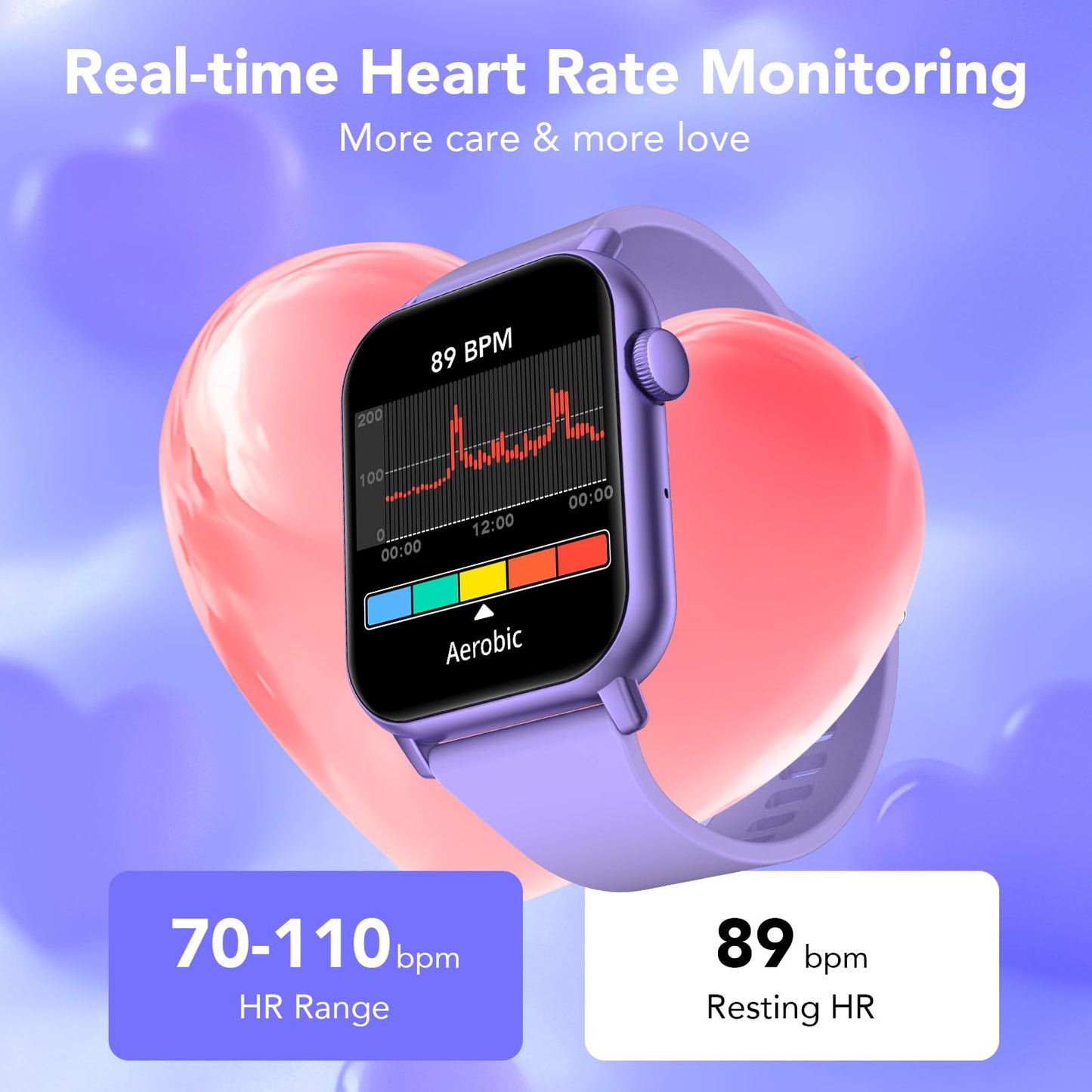 taopodo Kids Smart Watch with HD Touch Screen, IP68 Waterproof, Smart Watch for Kids with Puzzle Games, Step Counter, Heart Rate, Sleep Monitor, Flashlight, Music Player,Gift for Girls 8-12 (Purple)