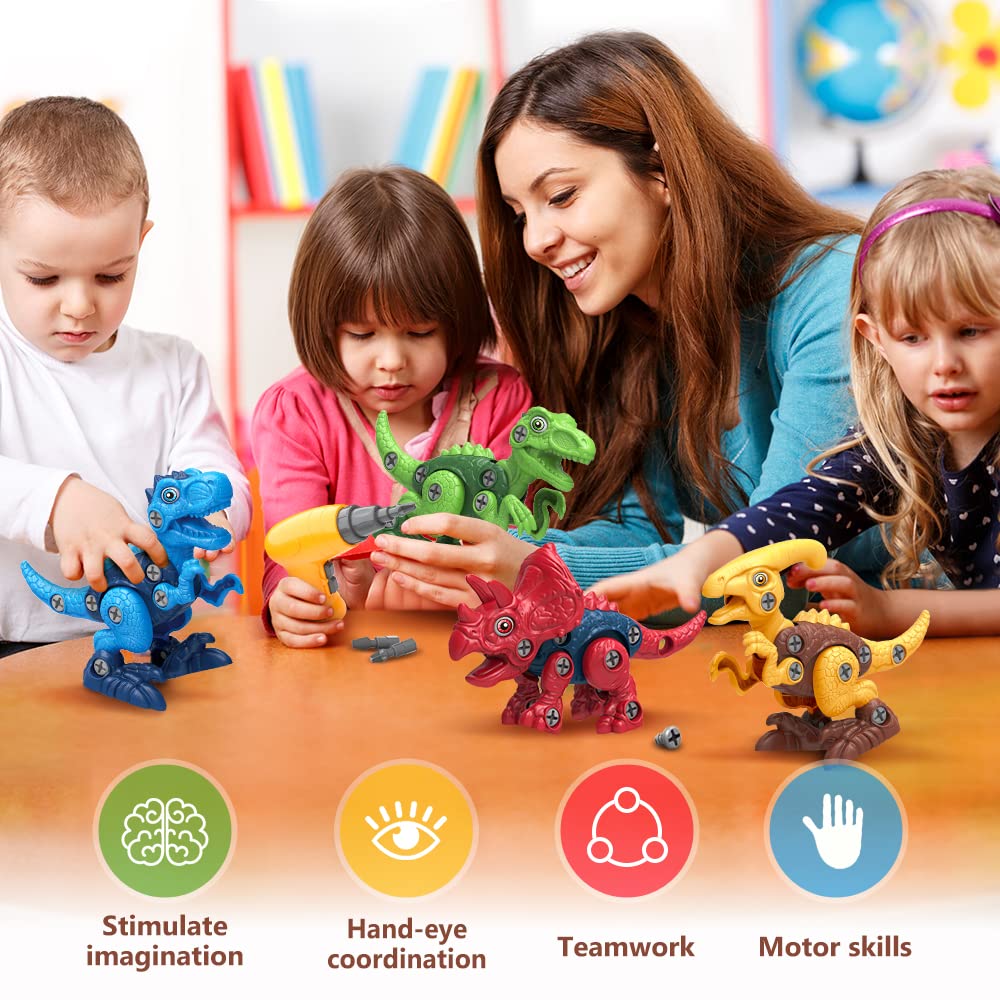 Officygnet 3 Pack Hover Soccer Ball and 4 Pack Take Apart Dinosaur Toys with Electric Drill for Kids, Indoor Boy Toys Age 6-8, 3-5, 5-7, Ideal Christmas Birthday Gift for Boys
