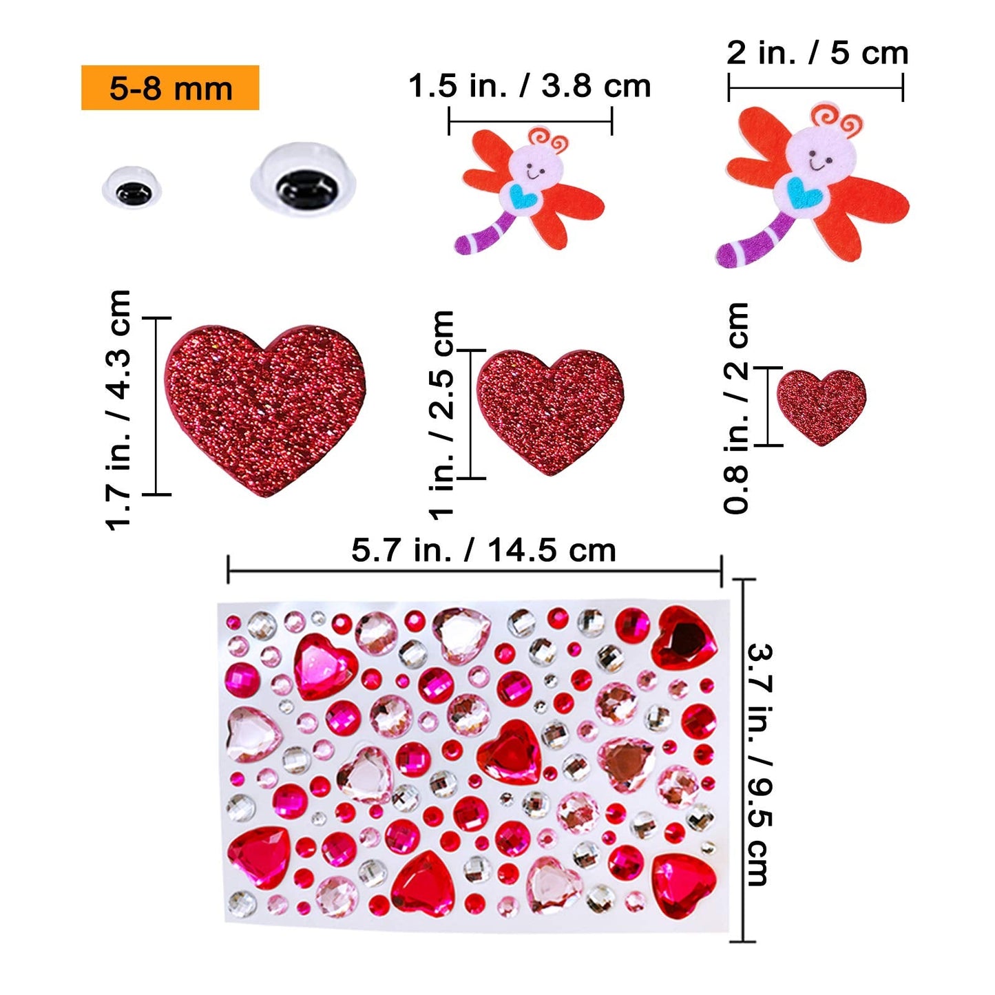 Winlyn Assorted Valentine's Day Stickers Embellishments Craft Smile Face Heart Cupcake Owl Sweet Shaped Cutouts Glitter Heart Felt Foam Stickers Easy to Peel Off for Kids Scrapbooking Cards Decoration