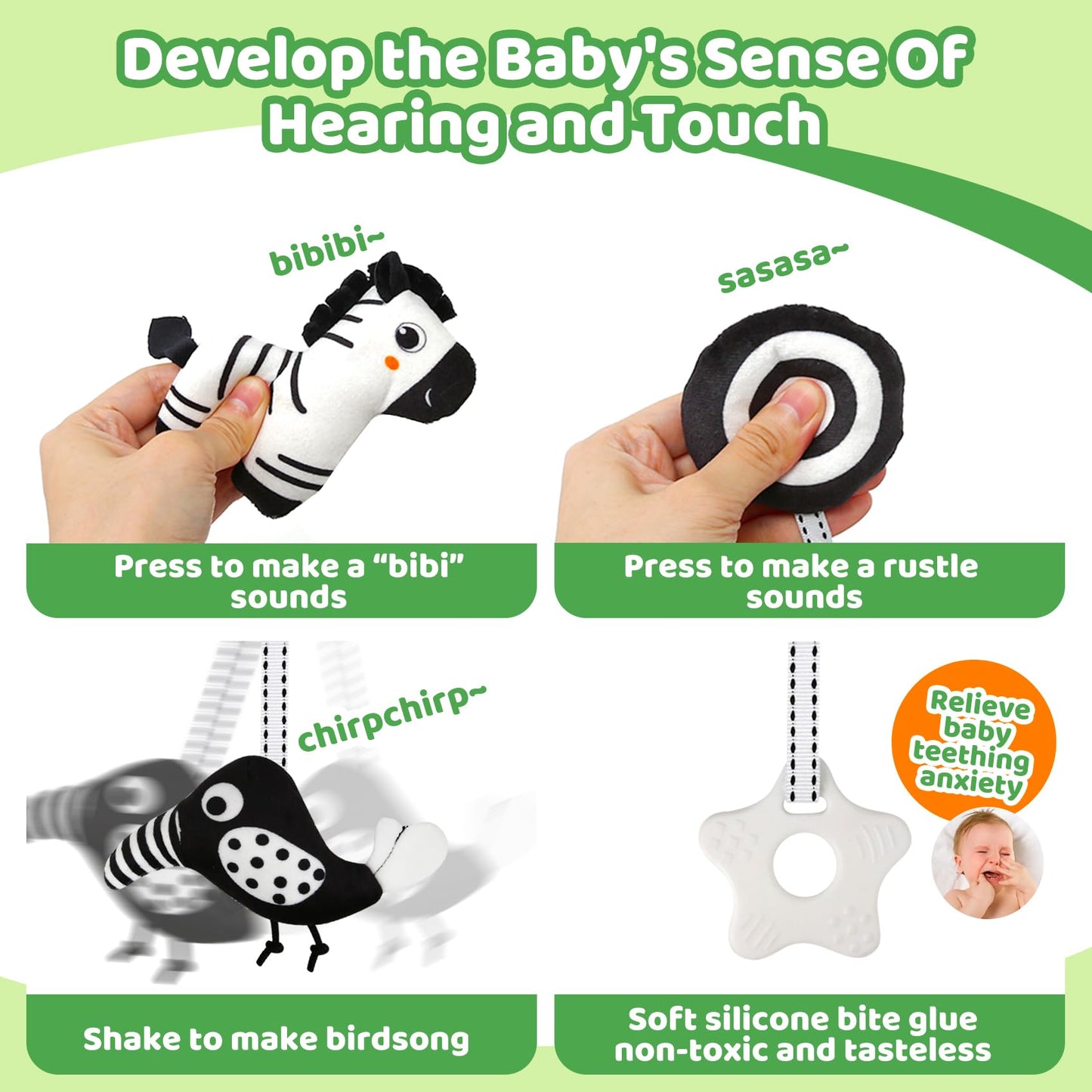 FQKIOMY Black and White High Contrast Baby Toys - Sensory Infant Hanging Carseat & Stroller Toy for Newborns 0-6,6-12Months Perfect Easter Birthday & Baby Shower for Babies Boys Girls