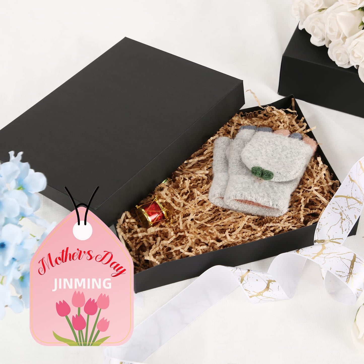 JINMING 6 Gift Boxes with Lids 11x8.5x1.5 Inches for Clothes, Black Gift Boxes, Apparel Boxes for Mother's Day, Father's Day and All Occasion