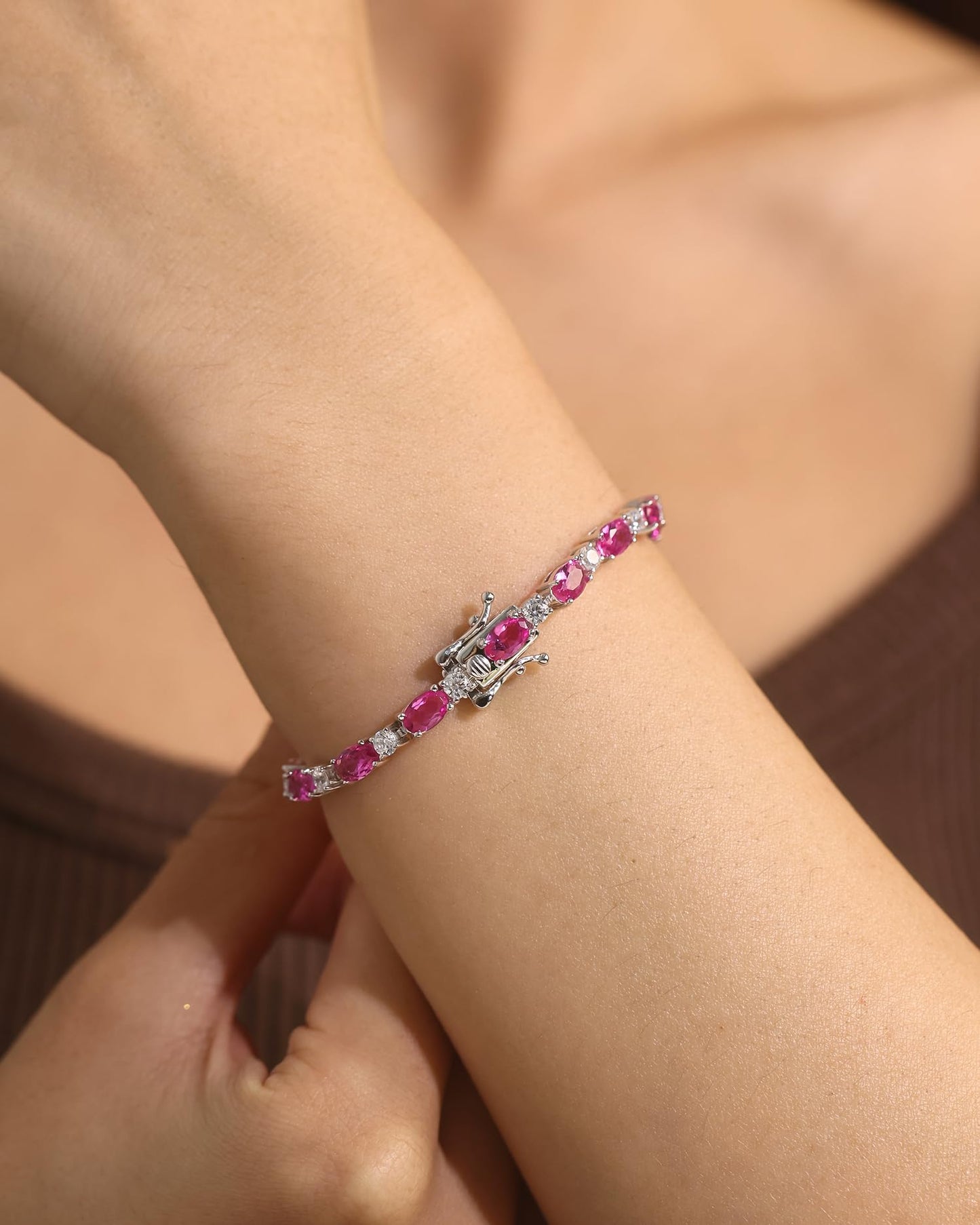 FANCIME Birthstone Bracelets 4mm Sterling Silver Tennis Bracelets Tourmaline Bracelets October Birthstone Birthday Fine Jewelry Gifts for Women 7"