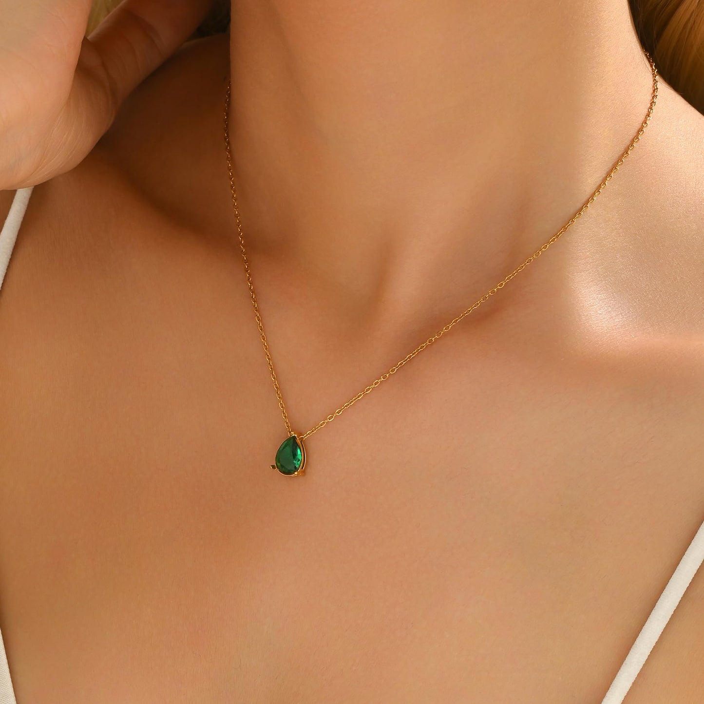 Jewigo Cubic Zirconia Necklaces for Women 18K Gold Plated Tear drop Necklace Dainty Layered CZ Lariat Diamond Necklace