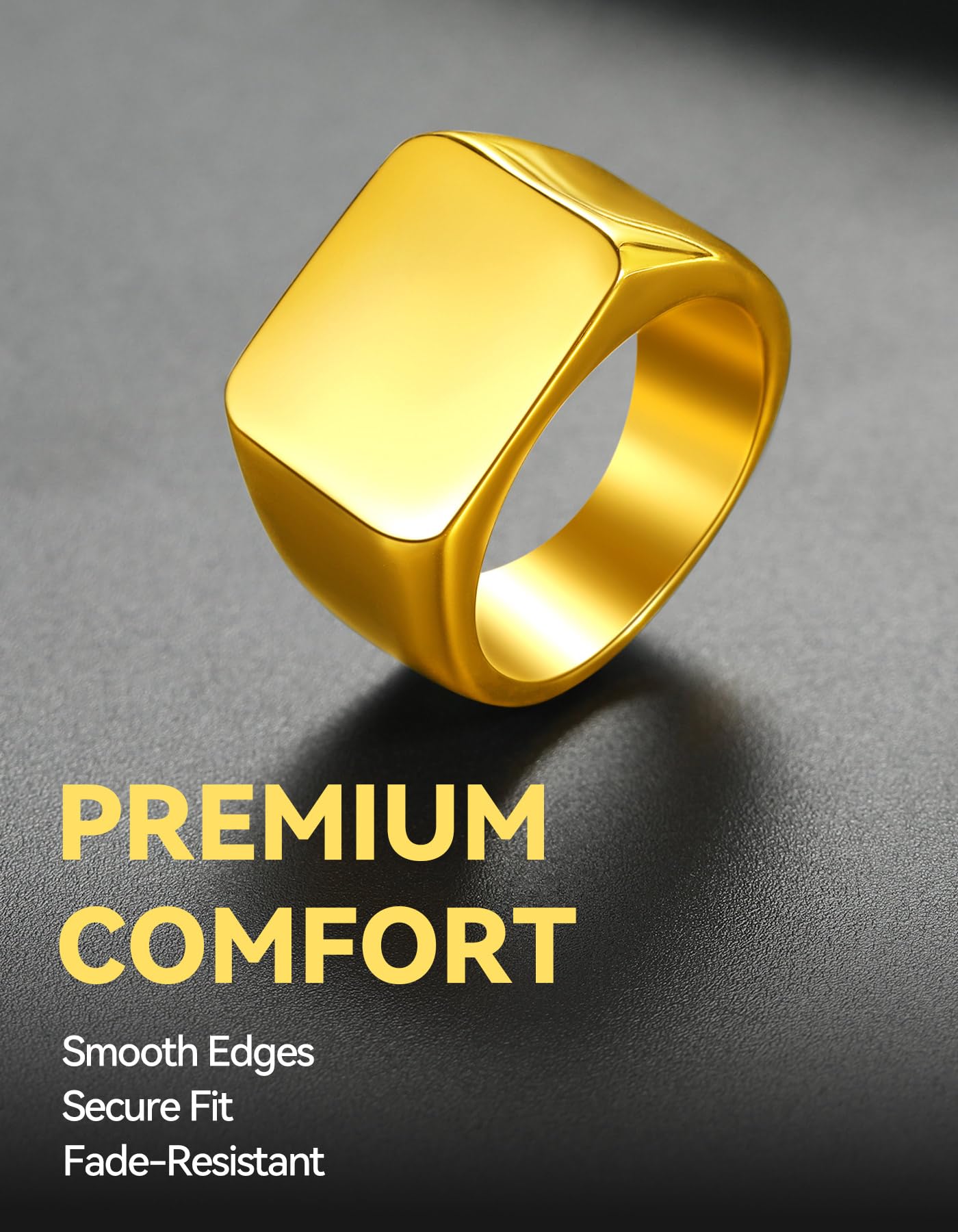 ChainsHouse Signet Biker Rings Solid Polished 18K Gold Cool Finger Ring for Men, Size 9
