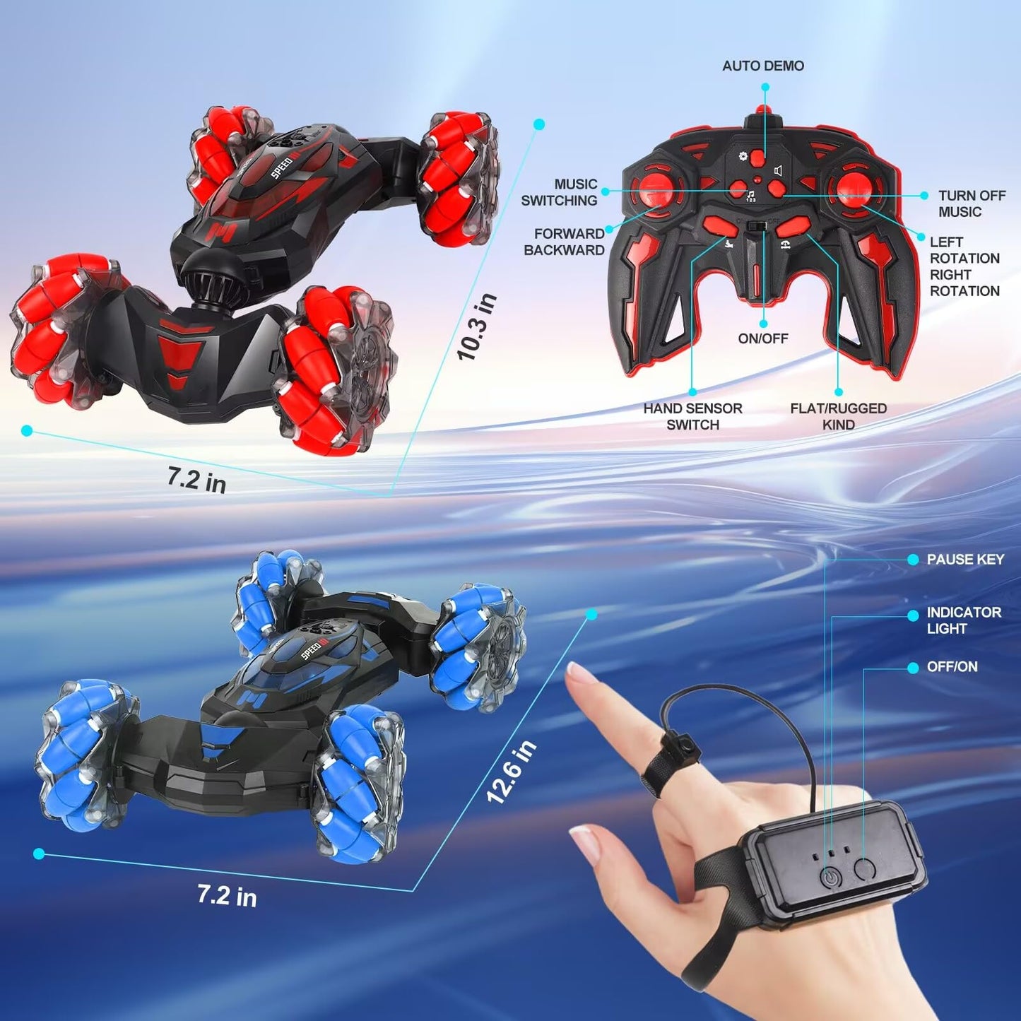 XAMIMM Remote Control Car, Gesture Sensing RC Stunt Car, 4WD Offroad for Rotating, 2.4 Ghz Remote Control and Hand Controlled Twist Cars,Transform RC Cars, Toy Presents for Boys and Girls Age 6-13