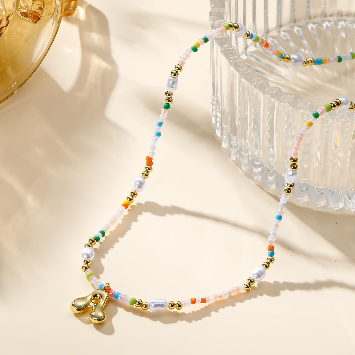 Ritach Initial Necklaces for Women Jewelry - Beaded Necklace Colorful Initial Necklaces for Women Letter S Necklacess Bubble Gold Boho Necklace for Girls Gifts Summer Beach Jewelry