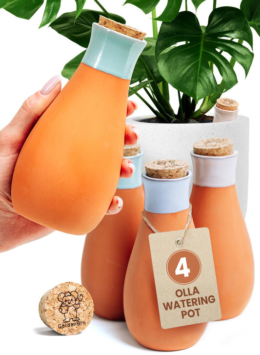 4 Pcs Ollas Terracotta Watering Pots Large - 14 Oz Self Watering Planter Insert Olla Watering System For 1-week Easy To Refill - Clay Plant Watering Globes For Outdoor & Indoor Plants [4, Multicolor]