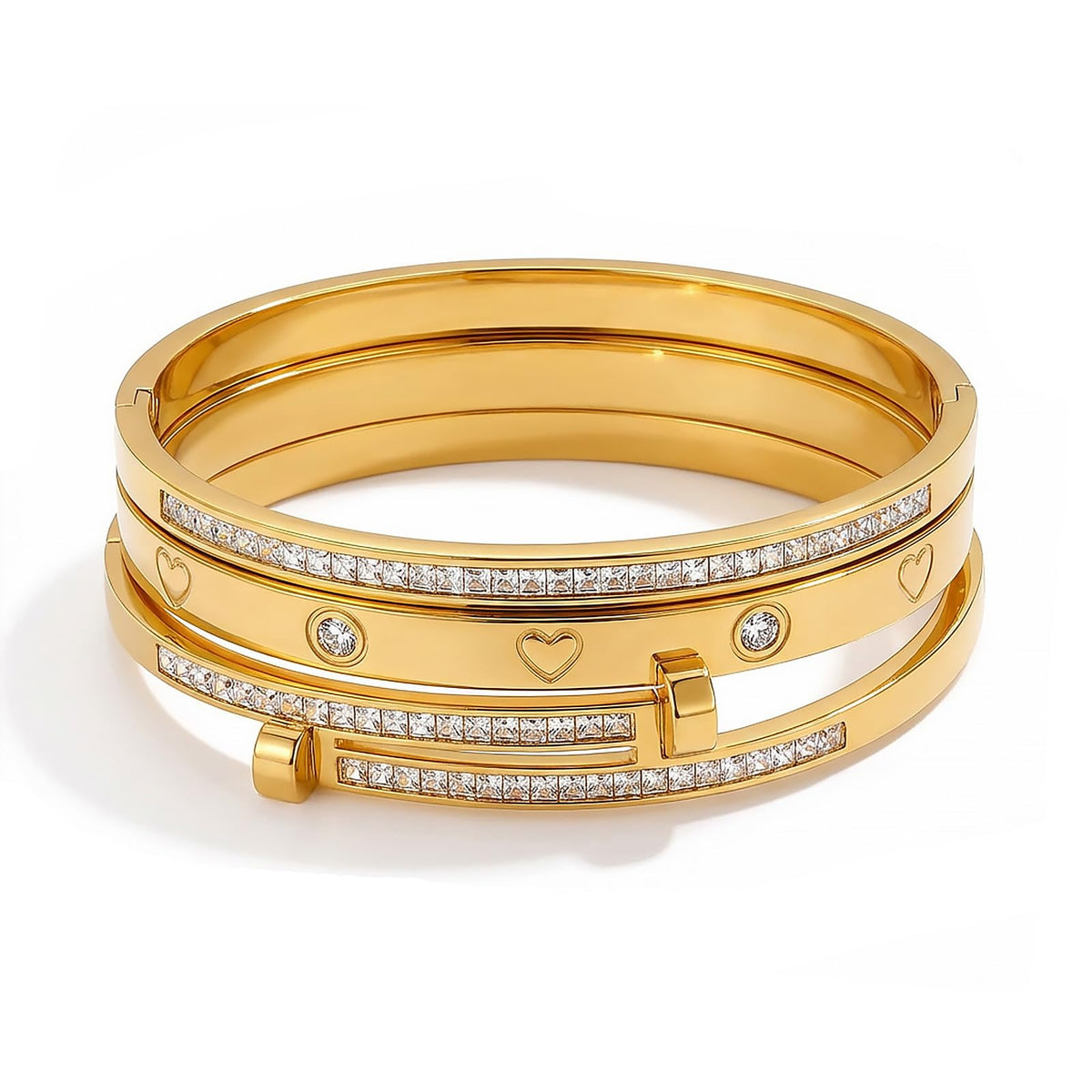 Camhanno Stackable Gold Bracelets for Women Stainless Steel Love & Friendship Bangle, Mothers Day Valentines Birthday Christmas Jewelry Gifts for Mom Her Wife Grandma(Style 14)