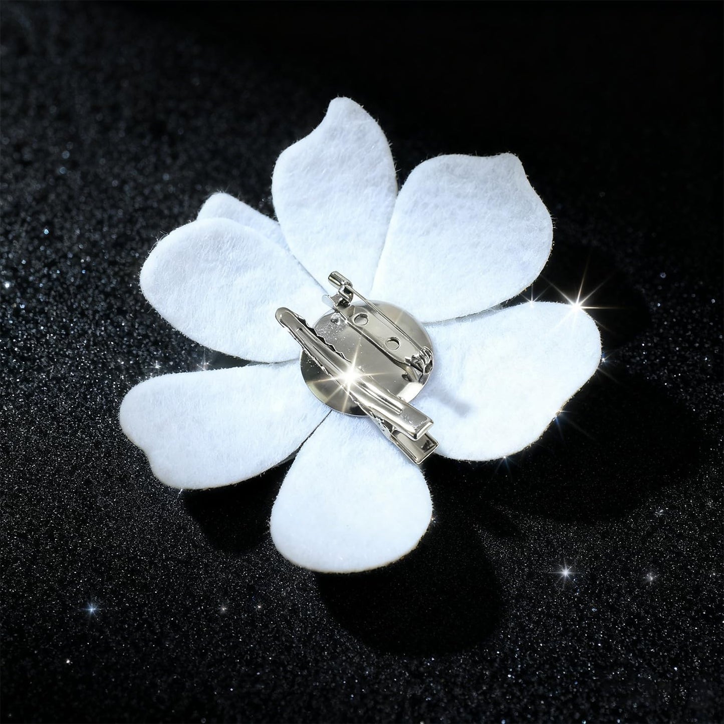 Merdia 3.74 Inches Rhinestone Camellia Flower Brooch Pins & Hair Clips for Women Elegant Created Crystal Lapel Pin Brooches Wedding Party White