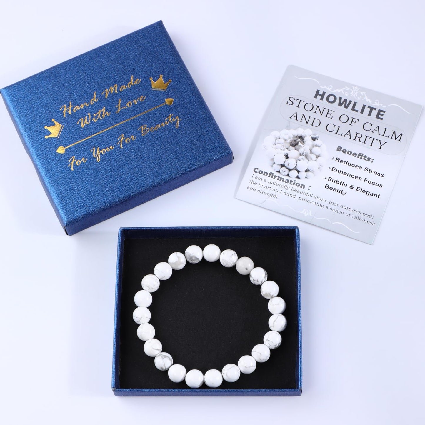 Bymitel 8mm Howlite - Handmade Reiki Gemstone Stretch Bracelet, Natural Beauty & Spiritual Essence, Crystal Healing for Unisex Adults