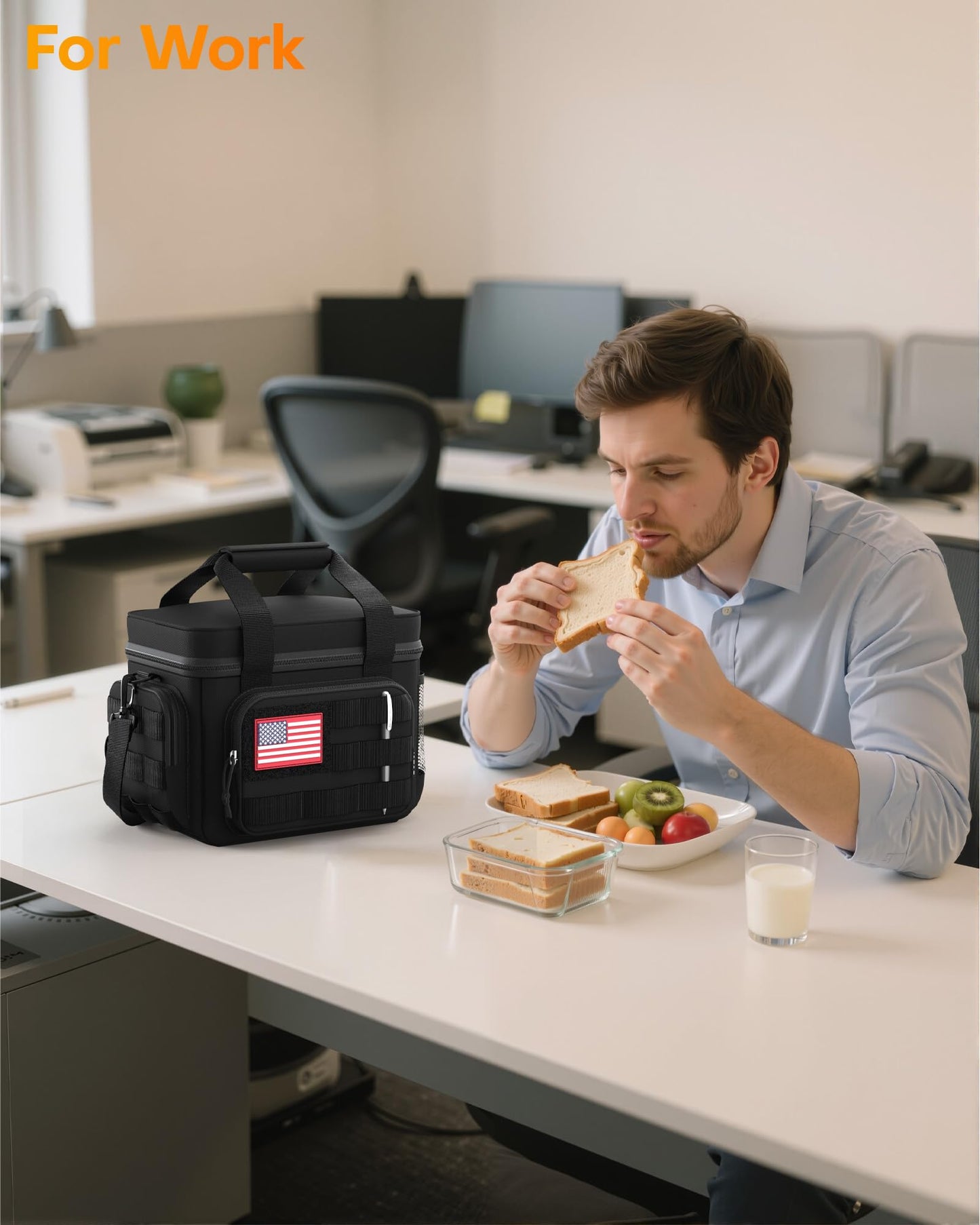 HOTOR Lunch Box for Men & Women - Insulated Lunch Bag with Multiple Pockets, Tactical Cooler Bag for Work, Hiking, Camping, Fishing, Travel, Black, 11.0" x 8.3" x 7.1"