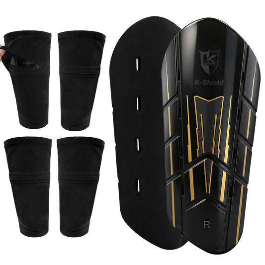 K-Shield Soccer Shin Guards for Kids Youth Adults, Protective Football Shin Pads 2 Sock Sleeves, Breathable Vents Lightweight Calf Guards for Boys Girls Men Women (L:5'3"-5'11")