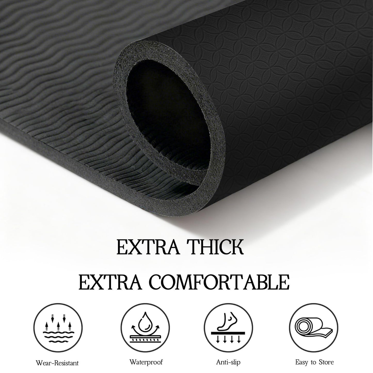 VTORY Extra Large Yoga Mat 6'x 4'x 6mm (1/4in) Thick Exercise Mat for Men and Women, Non-Slip, Durable Workout Mat for Home Workout, Yoga, Pilates, Stretching (Black)