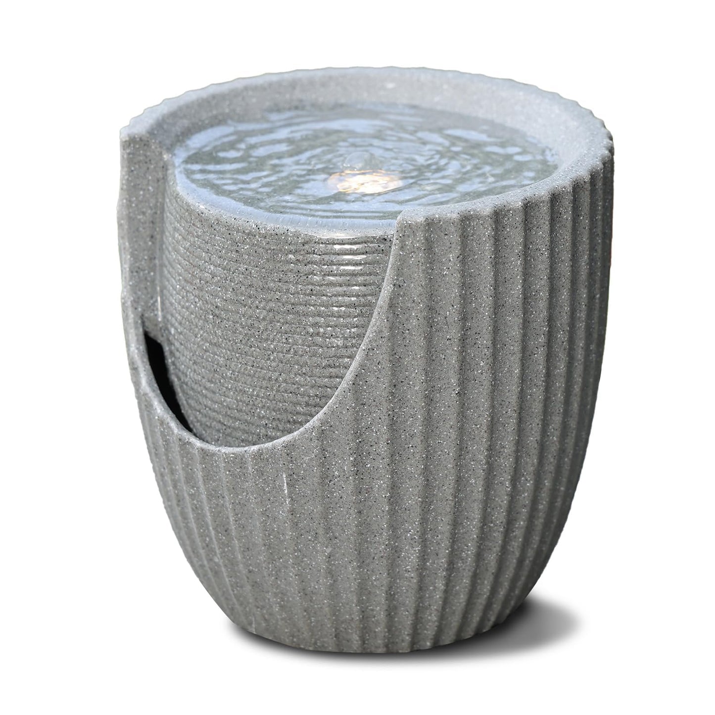 Puulye 9.84” H Small Outdoor Water Fountain Made with Eco-Friendly Recyclable Materials, Polyethylene Bubbler Water Fountain, Outdoor Tabletop Decor with LED Lights for Patio, Porch, Backyard (9.84")